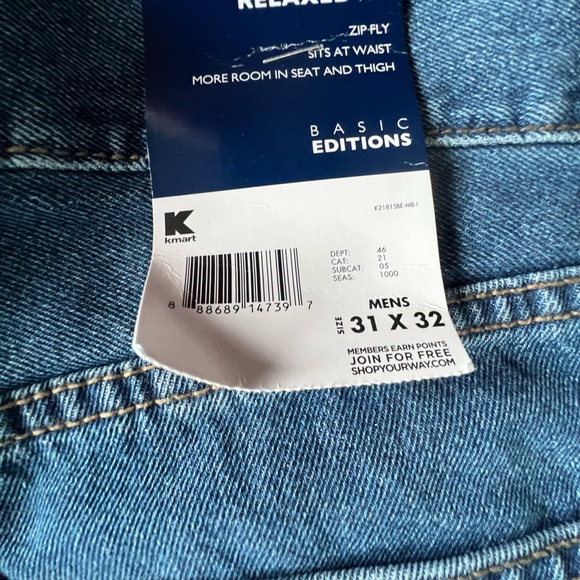 Basic Editions Relaxed Fit KMart Men’s Denim Jeans labeled 31 inch waist but 34 - Picture 7 of 14